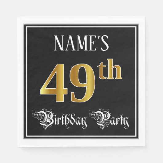 49th Birthday Party — Fancy Script, Faux Gold Look Servet (Voorkant)