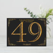49th Birthday party, Gatsby styl, zwarte goudglitt Kaart (Staand voorkant)