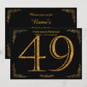 49th Birthday party, Gatsby styl, zwarte goudglitt Kaart (Voorkant / Achterkant)