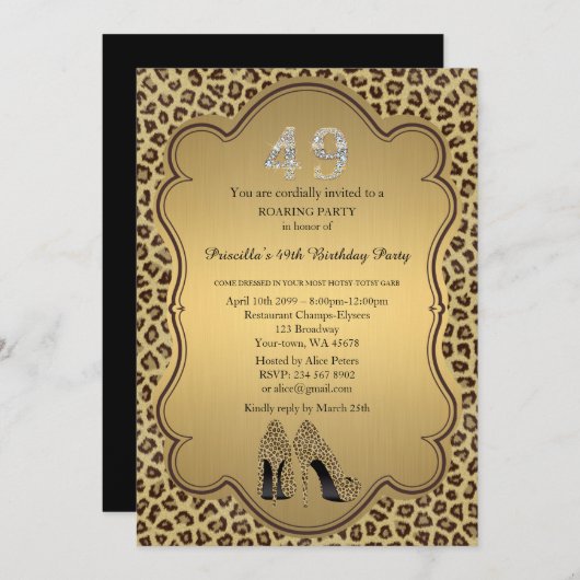 49th, Verjaardagsfeest 49th, Cheetah High Heels Sc Kaart (Voorkant / Achterkant)