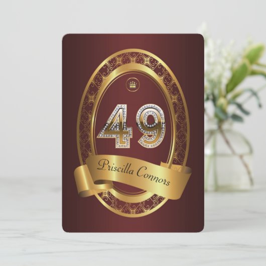 49th, verjaardagsfeest vrouw man, elegante kleur kaart (Staand voorkant)