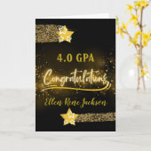 4.0 GPA Gefeliciteerd Gold Stars Glitter Effect Kaart (Gele Bloem)