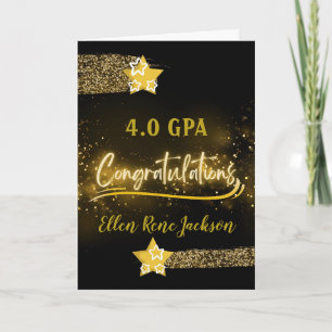 4.0 GPA Gefeliciteerd Gold Stars Glitter Effect Kaart
