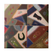4.25"Gelukkig Hoefijzer Patchwork Quilt Tegeltje (Voorkant)