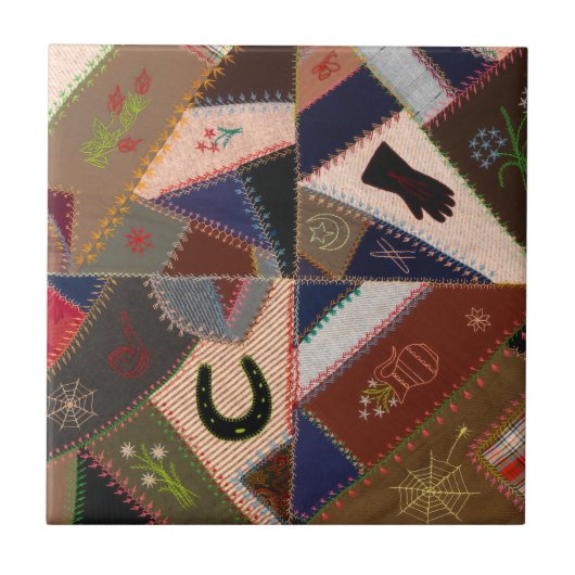 4.25"Gelukkig Hoefijzer  Patchwork Quilt Tegeltje (Voorkant)