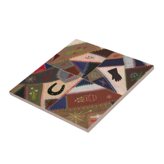 4.25"Gelukkig Hoefijzer  Patchwork Quilt Tegeltje (Zijkant)