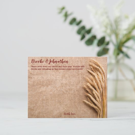 4.25x5.5 Advies Kaart Tarwe op Burlap Sack Land (Staand voorkant)