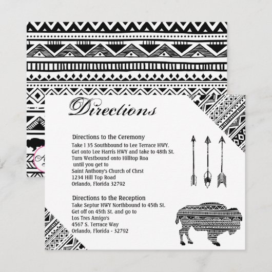 4.25x5.5 Richting Kaart Boho Buffalo Tribal Patter (Voorkant / Achterkant)