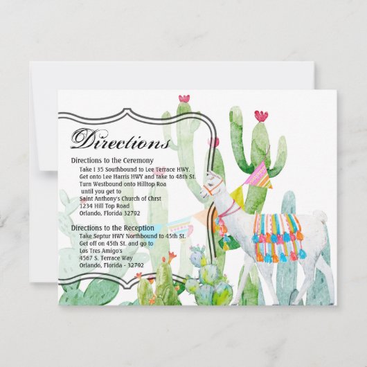 4.25x5.5 Richting Kaart Boho Llama Bohemian Cacti (Voorkant)