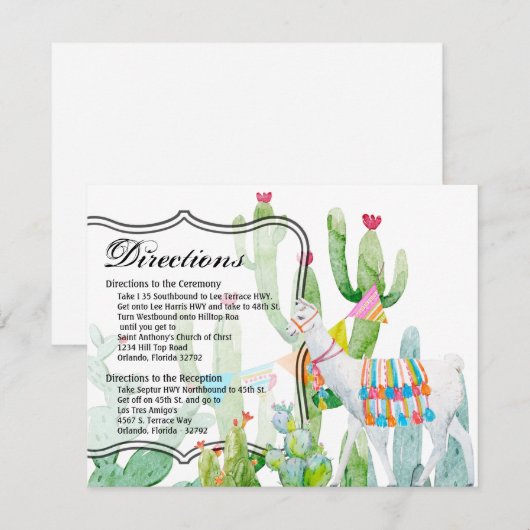 4.25x5.5 Richting Kaart Boho Llama Bohemian Cacti (Voorkant / Achterkant)