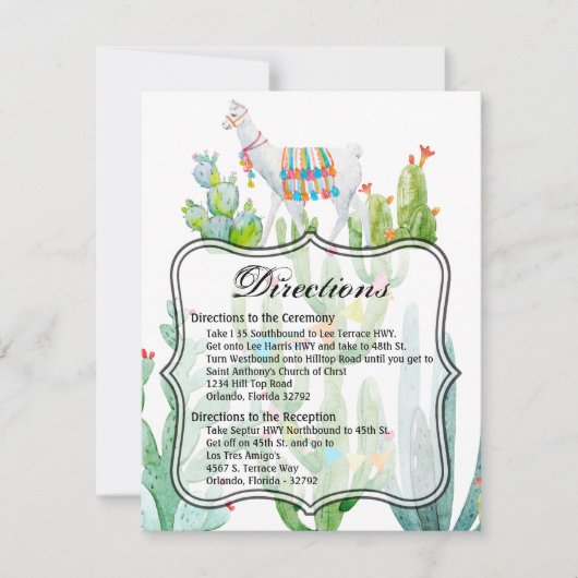 4.25x5.5 Richting Kaart Boho Llama Bohemian Cacti (Voorkant)