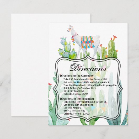 4.25x5.5 Richting Kaart Boho Llama Bohemian Cacti (Voorkant / Achterkant)