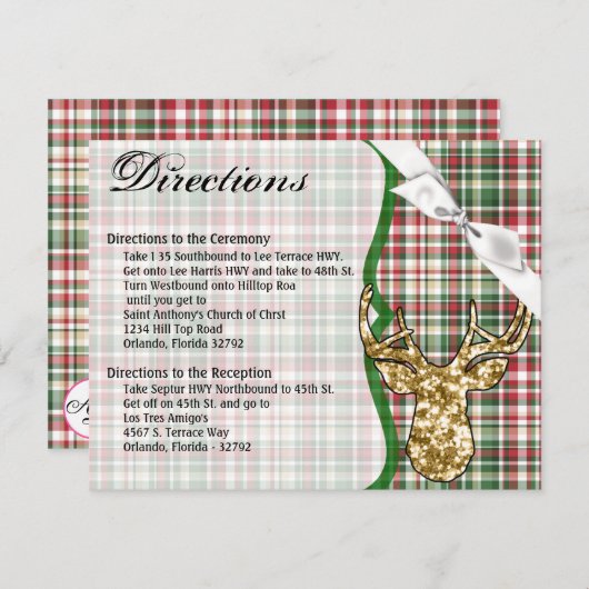 4.25x5.5 Richting Kaart Goud Glitter Rendier Plai (Voorkant / Achterkant)