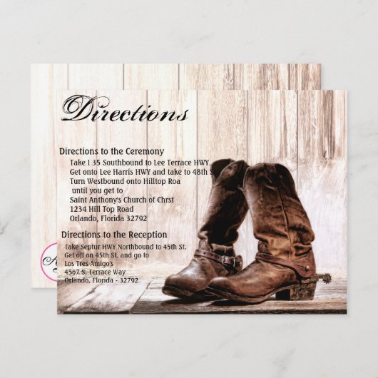 4.25x5.5 Richting Kaart Laarzen Landelijk Rustiek  (Voorkant / Achterkant)