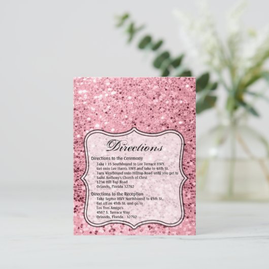 4.25x5.5 Richting Kaart Roos Gouden Glitter (Staand voorkant)