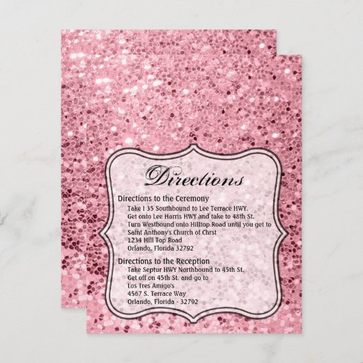 4.25x5.5 Richting Kaart Roos Gouden Glitter (Voorkant / Achterkant)