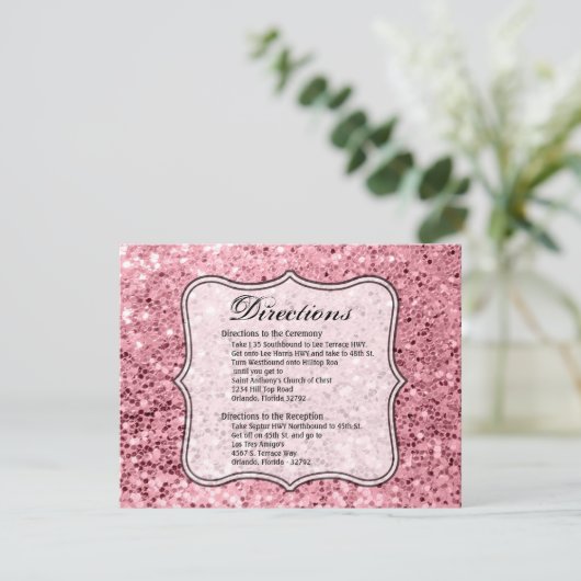 4.25x5.5 Richting Kaart Roos Gouden Glitter (Staand voorkant)