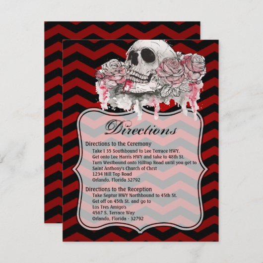 4.25x5.5 Richting Kaart schedel Roos Gotische Chev (Voorkant / Achterkant)