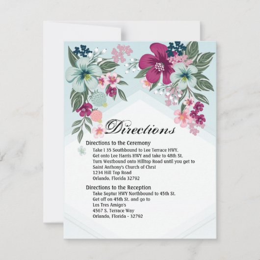 4.25x5.5 Richting Kaart Tropische Bloem op Blauw O (Voorkant)