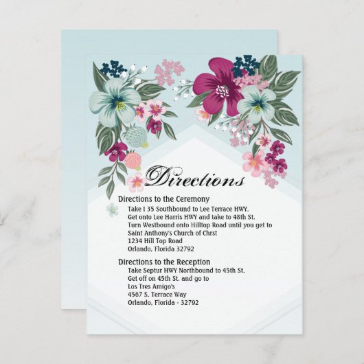 4.25x5.5 Richting Kaart Tropische Bloem op Blauw O (Voorkant / Achterkant)