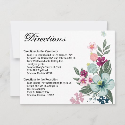 4.25x5.5 Richting Kaart Tropische Bloemen op Wit (Voorkant)