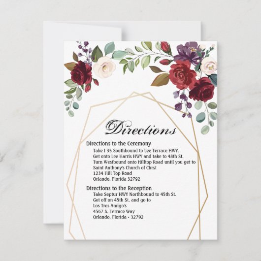 4.25x5.5 Richting Kaart Wit Roses Goud Geometrisch (Voorkant)