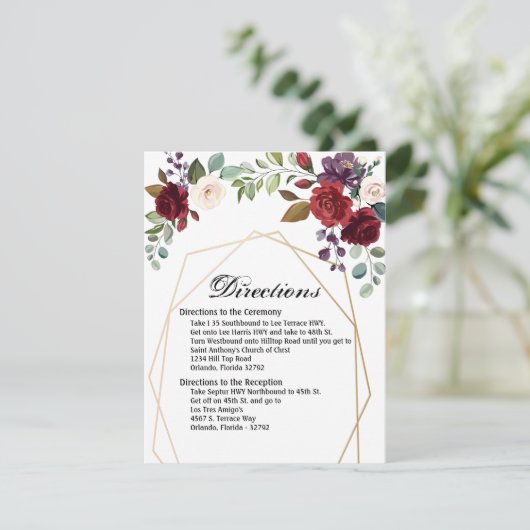 4.25x5.5 Richting Kaart Wit Roses Goud Geometrisch (Staand voorkant)