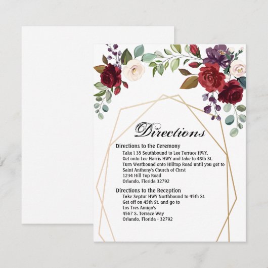 4.25x5.5 Richting Kaart Wit Roses Goud Geometrisch (Voorkant / Achterkant)