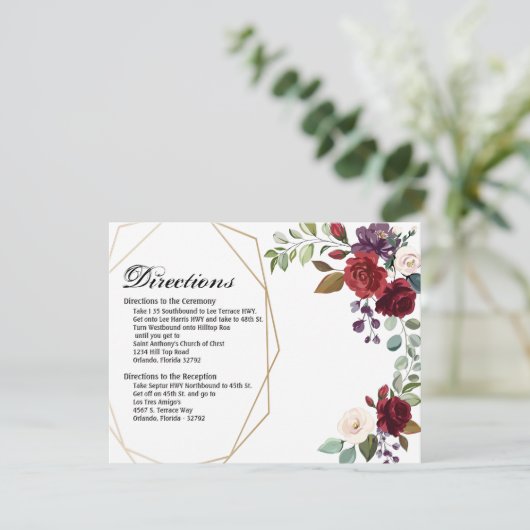 4.25x5.5 Richting Kaart Wit Roses Goud Geometrisch (Staand voorkant)