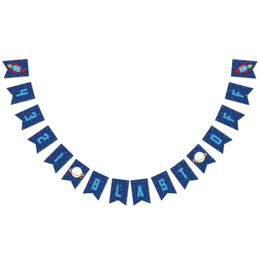 4 3 2 1 Blast Off Outer Space Banner (blauwe tekst (Alle)