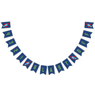 4 3 2 1 Blast Off Outer Space Banner (groene tekst