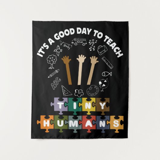 4/4, het is een goede dag om kleine mensen te lere wandkleed (Voorkant)