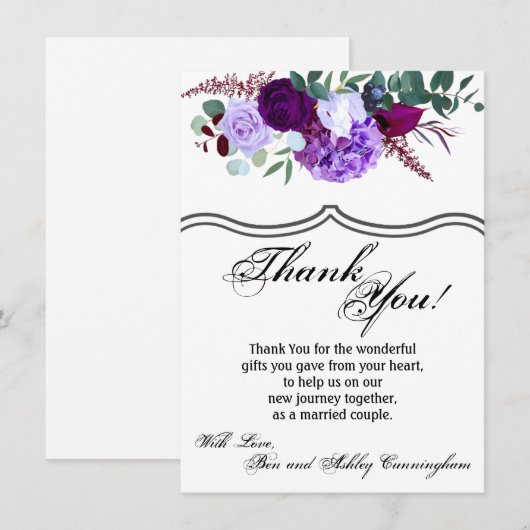 4.5x6.25 Bedankt Kaart Lavendel Hibiscus op Whi (Voorkant / Achterkant)