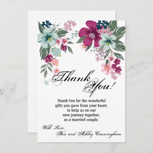 4.5x6.25 Bedankt Kaart Tropische Bloemen op Wit (Voorkant / Achterkant)