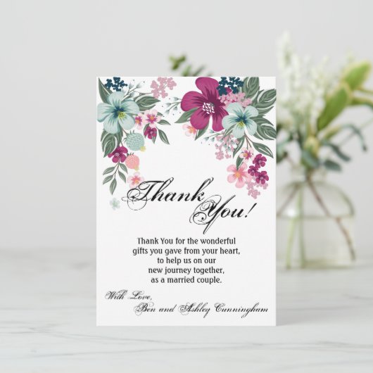 4.5x6.25 Bedankt Kaart Tropische Bloemen op Wit (Staand voorkant)