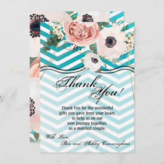 4.5x6.25 Dank u kaart Geometrisch Roos Chevron Tea (Voorkant / Achterkant)