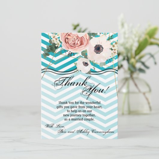 4.5x6.25 Dank u kaart Geometrisch Roos Chevron Tea (Staand voorkant)