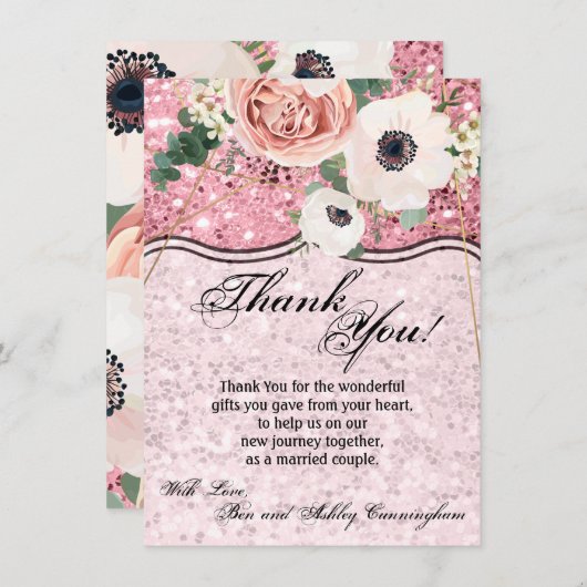 4.5x6.25 Dank u kaart Geometrische Tuin Roos Glit (Voorkant / Achterkant)