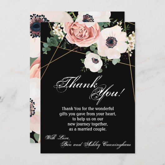 4.5x6.25 dank u kaart geometrische tuin Roos zwart (Voorkant / Achterkant)