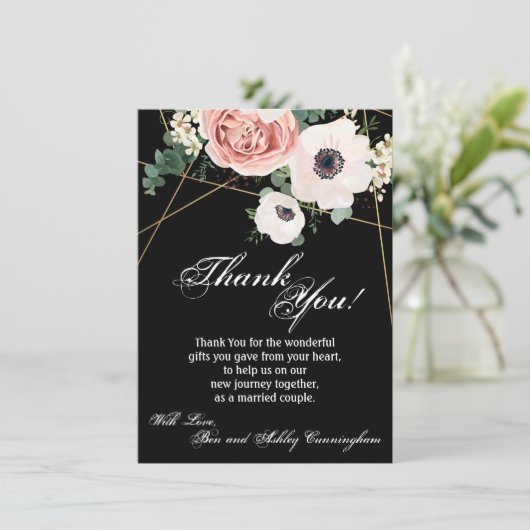 4.5x6.25 dank u kaart geometrische tuin Roos zwart (Staand voorkant)