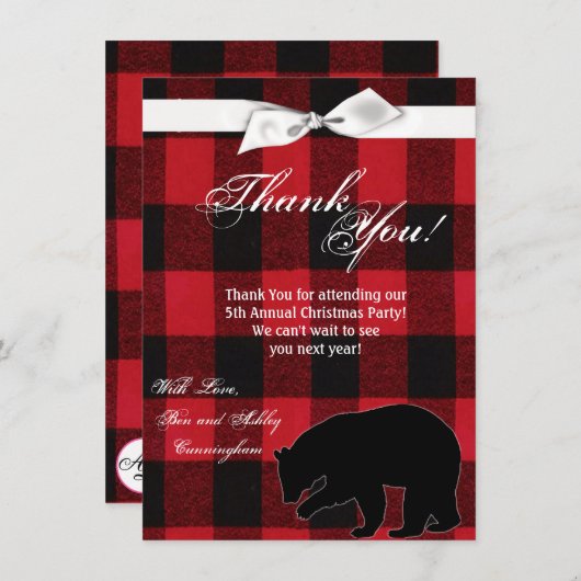 4.5x6.25 Dank u kaart Rood Plaid Zwart Beer (Voorkant / Achterkant)