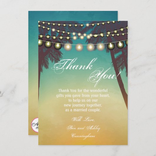 4.5x6.25 dank u kaart strand zonsondergang palmboo (Voorkant / Achterkant)