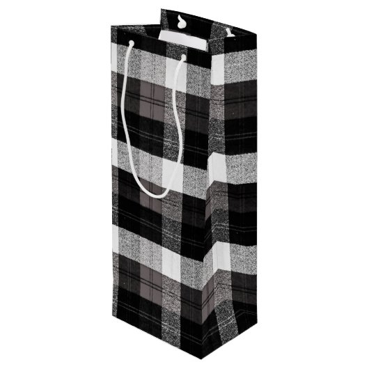 4.75lx4wx13h Wijn Gift Bag XMAS Baffalo Plaid Zwar Wijn Cadeautas (Achterkant Gekanteld)