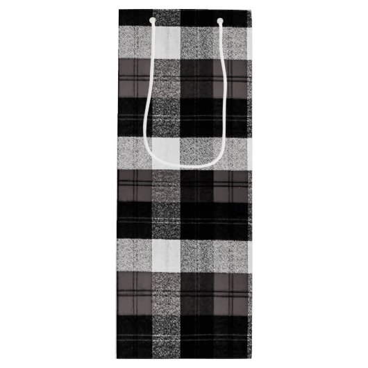 4.75lx4wx13h Wijn Gift Bag XMAS Baffalo Plaid Zwar Wijn Cadeautas (Voorkant)