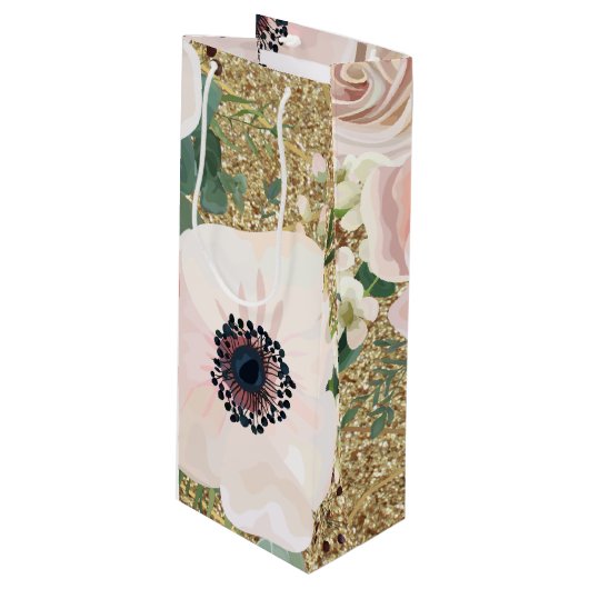 4.75lx4wx13h Wijngeschenkzak Geometrisch Tuin Roos Wijn Cadeautas (Voorkant Gekanteld)