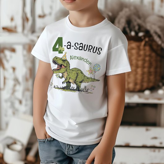 4-a-saurus Schattigee dinosaurus naam 4e verjaarda Kinder Shirts