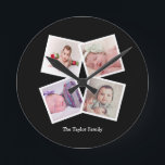 4 Aangepast fotocollage Ronde Klok<br><div class="desc">4 Foto Collage Persoonlijke Sjabloon wandklok ...  voeg gewoon uw eigen foto's en tekst toe aan deze geweldige muurklok ...  gemakkelijk te personaliseren ...  aanpasbare fotosjabloonklok van Ricaso - perfecte cadeauideeën</div>