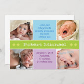 4 afbeelding groene geboorteaankondiging aankondiging (Voorkant / Achterkant)