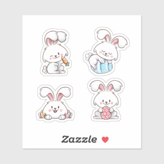 4 afgebeeld White Easter Bunny-scrapbook Sticker (Vel)