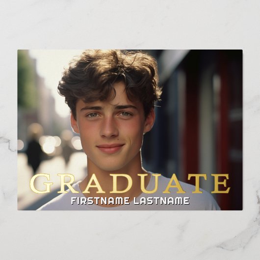 4 Afstuderen Foto's met Afstudeerder Party Folie Uitnodiging (Voorkant)